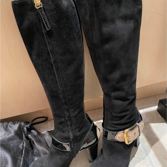 VERO CUOIO Black Leather Knee High Boots, Womens Size 8 - Picture 2 of 5